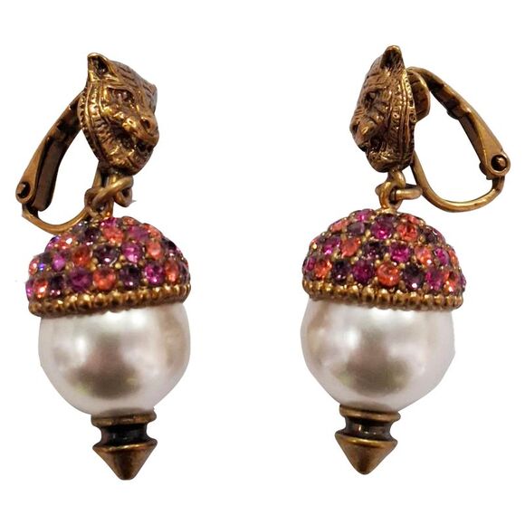 Gucci Faux Pearl Tiger Earrings in Multicolor Crystal - Picture 1 of 8